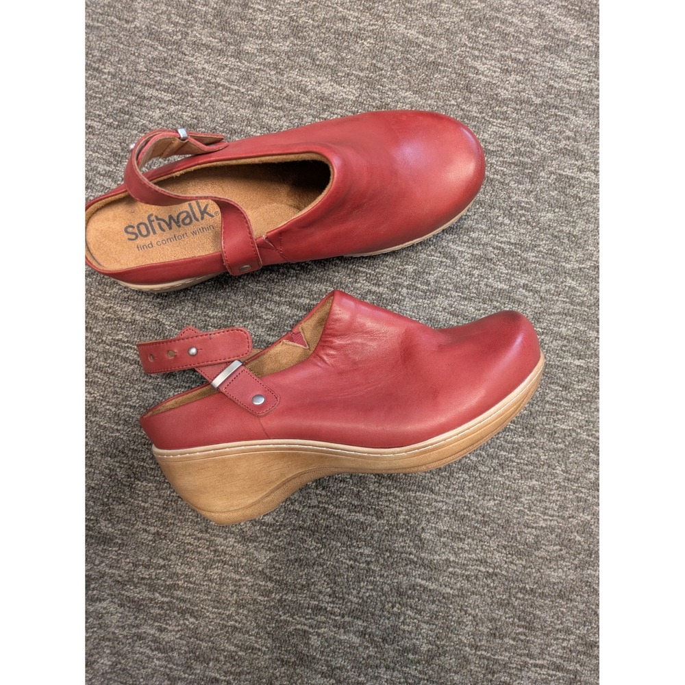 SoftWalk Clogs Women's 9.5W Red Leather Adjustable Slingback‎